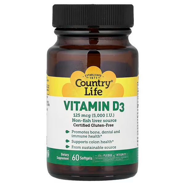 Country Life, Vitamin D3 125mcg(5.000 UI), 60 softgels
