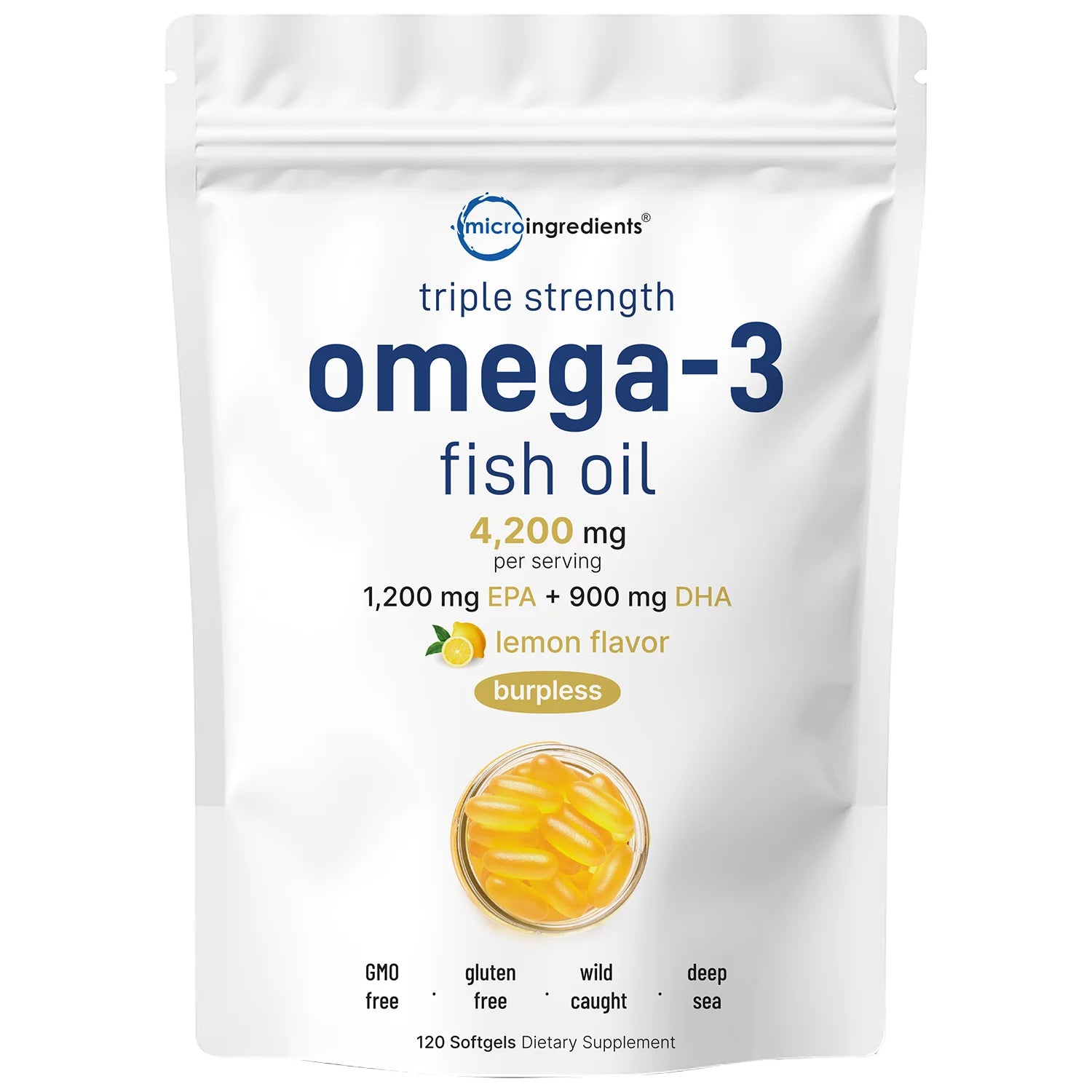Micro Ingredients Omega-3 Fish Oil, Triple Strenght, Lemon, 1400mg 120cap