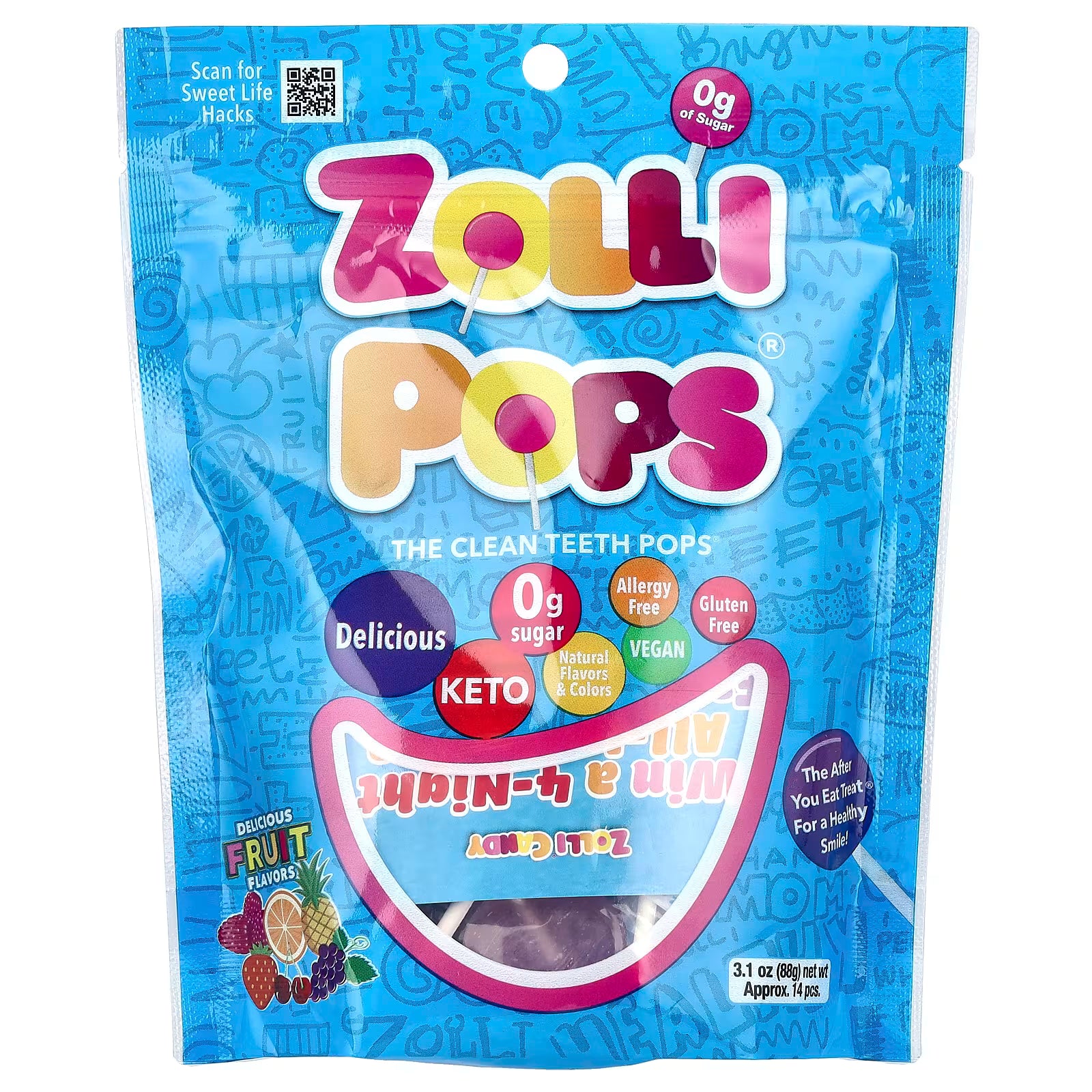 Zollipops, Rhe Clean Teeth Popps, Delicius Fruit unitario