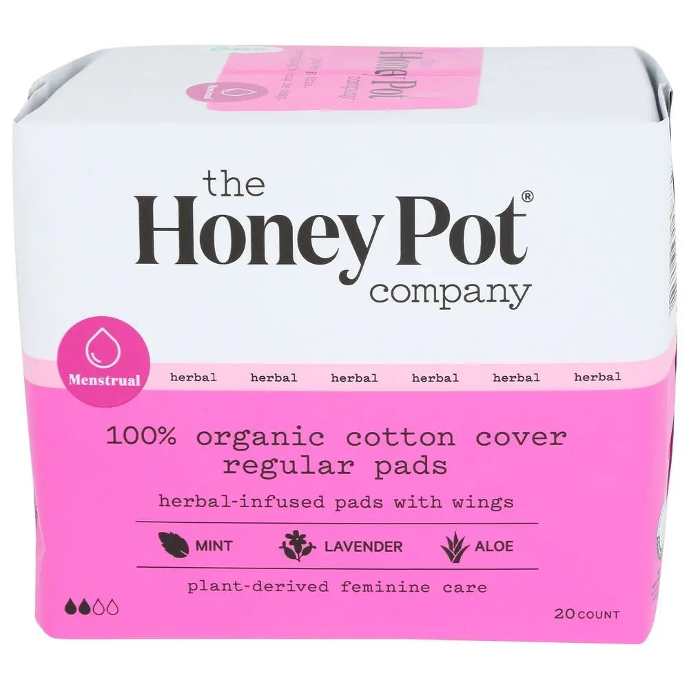 The Honey Pot 100% Organic Cotton Cover Regular Pads with Wings -- 20 Pads