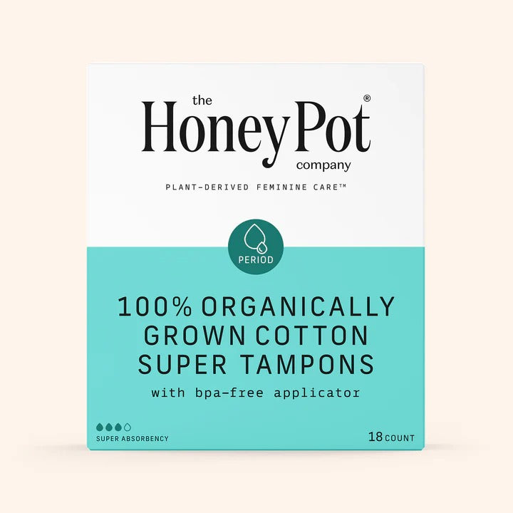 The Honey Pot 100% Organic Grown Super Tampons With BPA-Free Applicator -- 18 Tampons