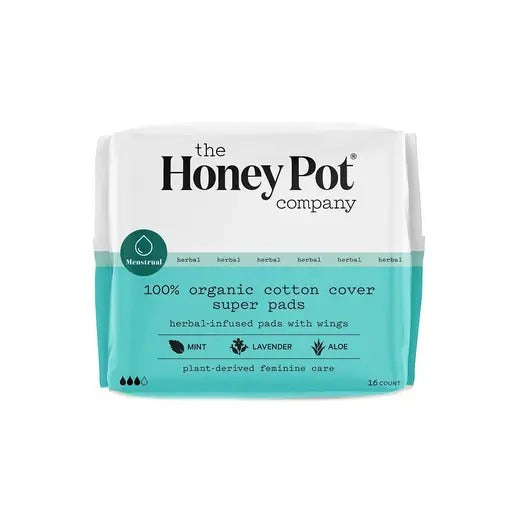 The Honey Pot Organic Cotton Cover Super Pads with Wings -- 16 Pads