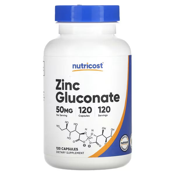 Nutricost, Zinc Gluconato, 50mg, 120 capsulas