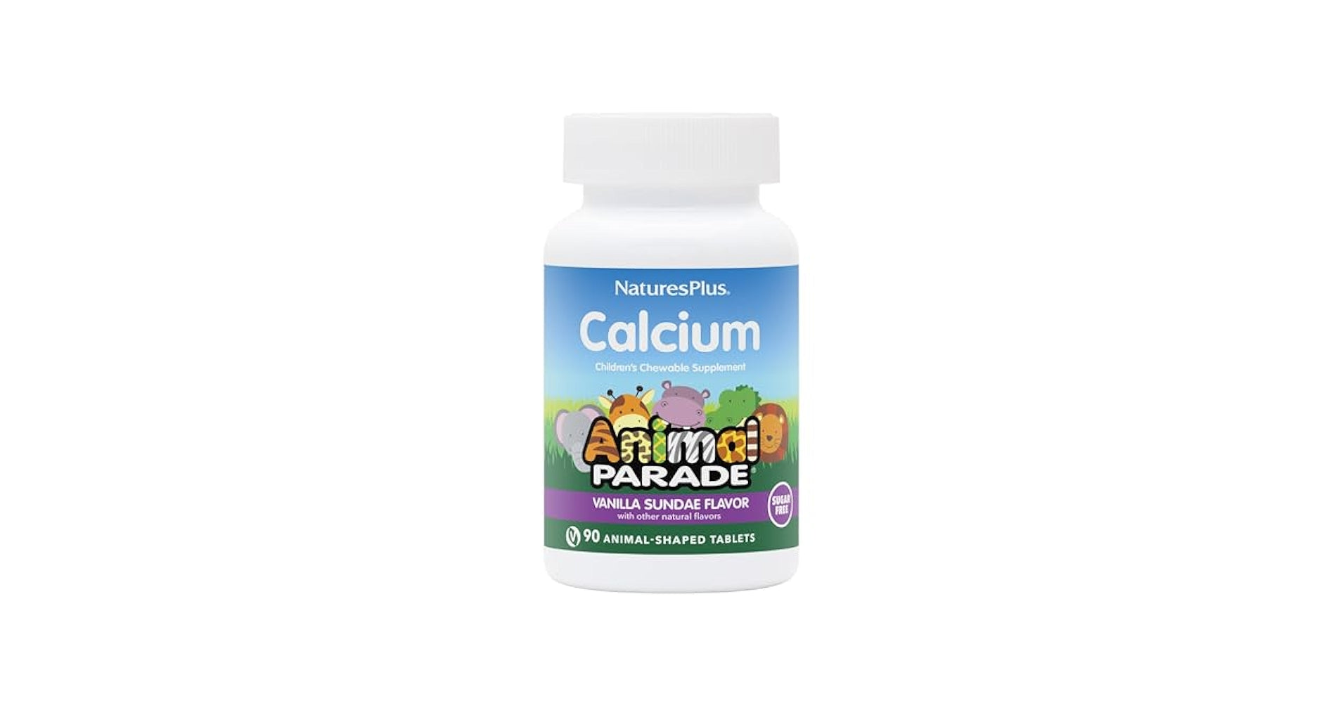 NaturesPlus Animal Parade Childrens Calcium Sugar Free Vanilla Sundae -- 90 Chewable Tablet