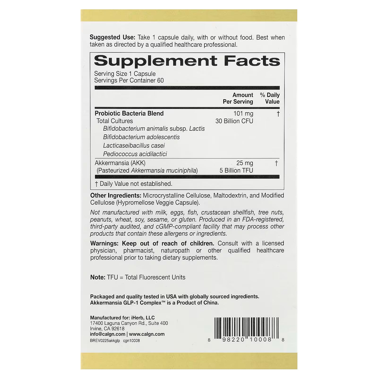 California Gold Nutrition, Akkermansia + Probiotics GLP-1 Complex, 60 Veggie Capsules