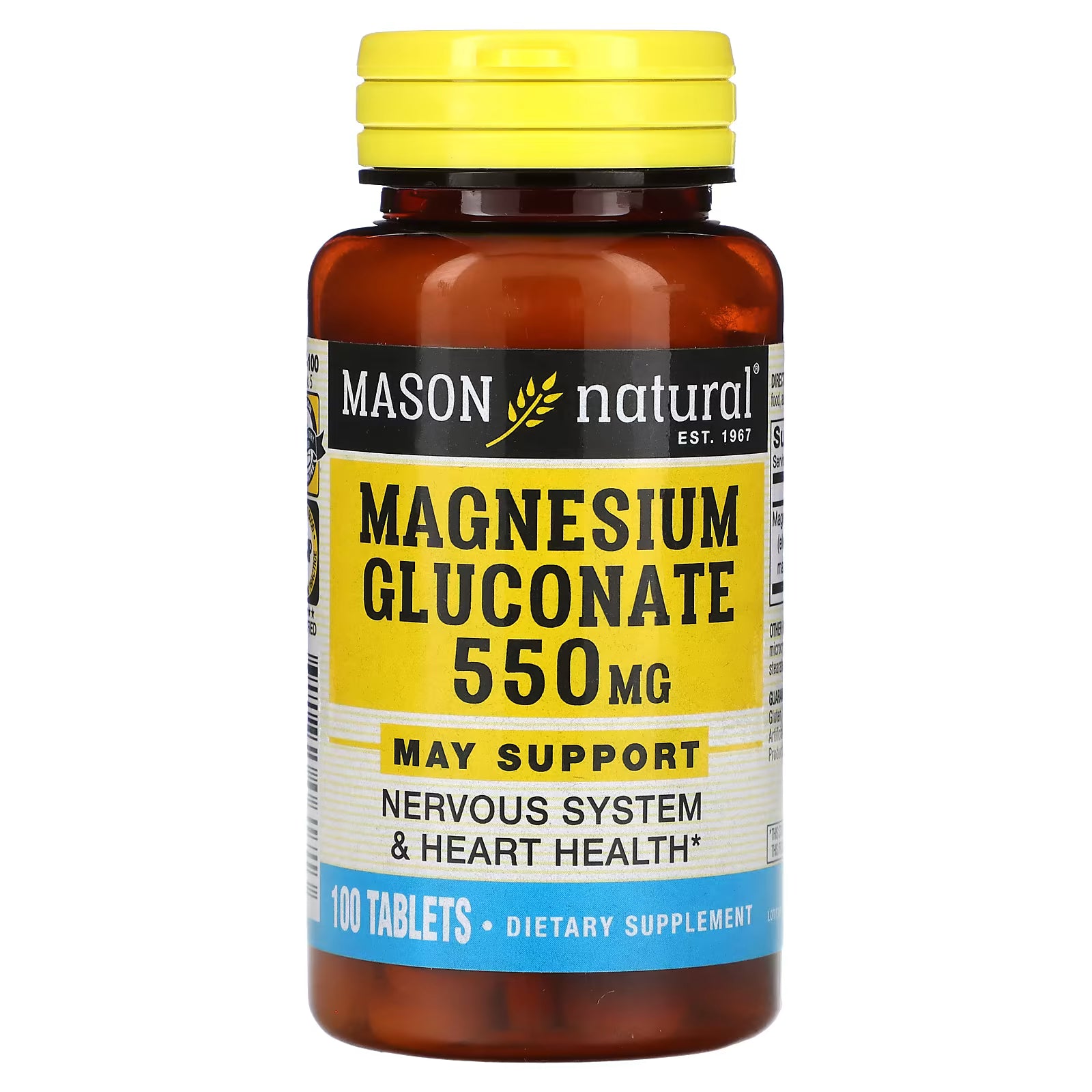 Mason Natural, Magnesium GLuconate 550mg 100tab