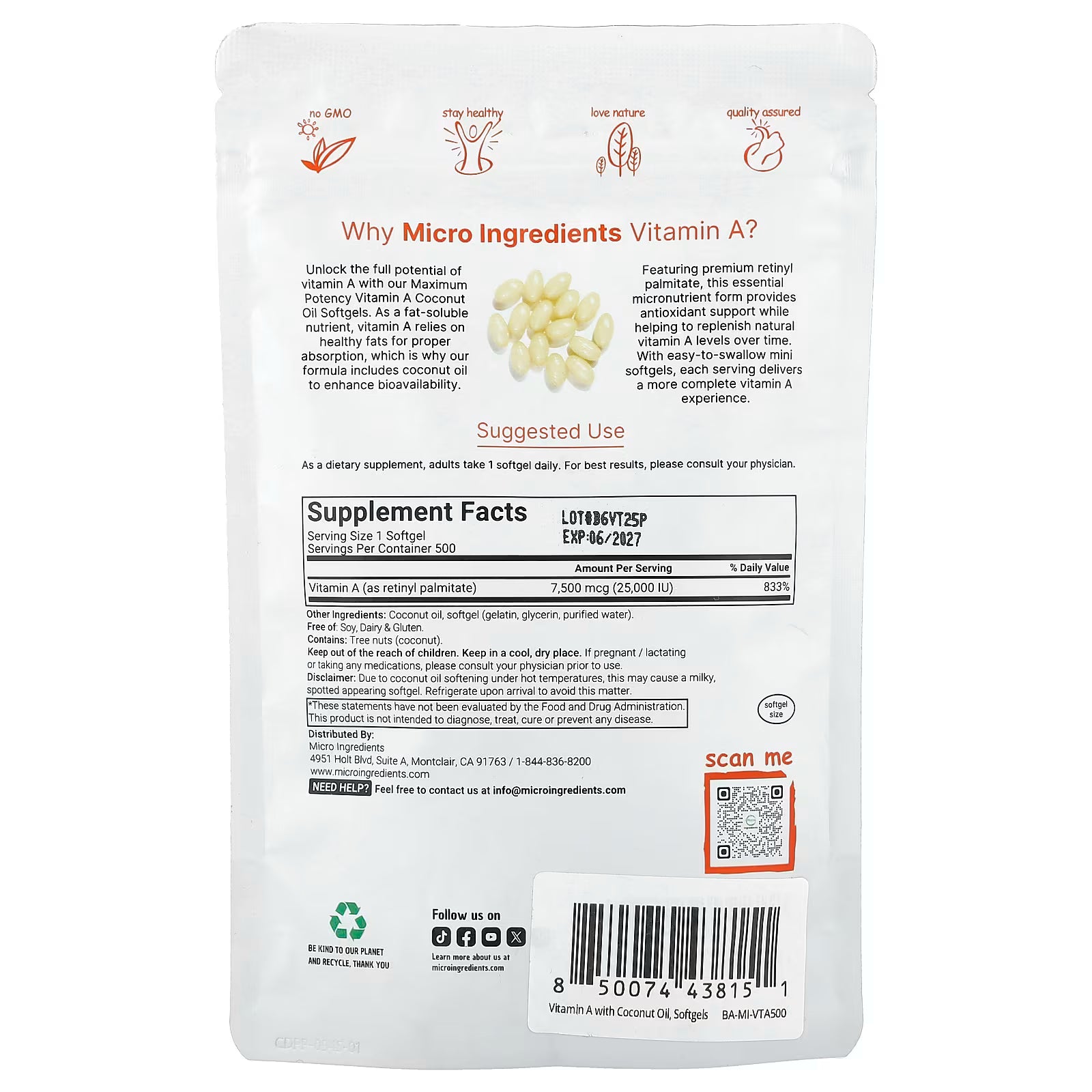 Micro Ingredients Vitamin A 25.000IU 500caps