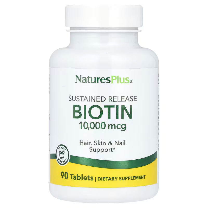 NaturesPlus, Sustained Release Biotin, 10,000 mcg, 90 capsulas