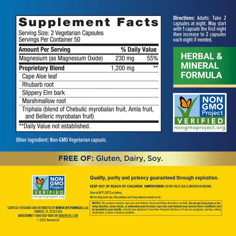 Renew Life Adult Cleanse-Clease More-Overnight Costipation Relief- 60 veg cap