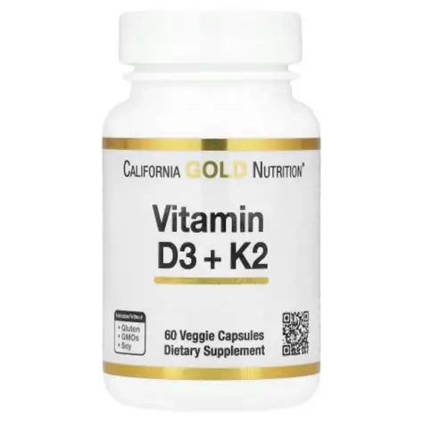 California Gold Nutrition, Vitamin D3 + K2, 60 Veggie Capsules
