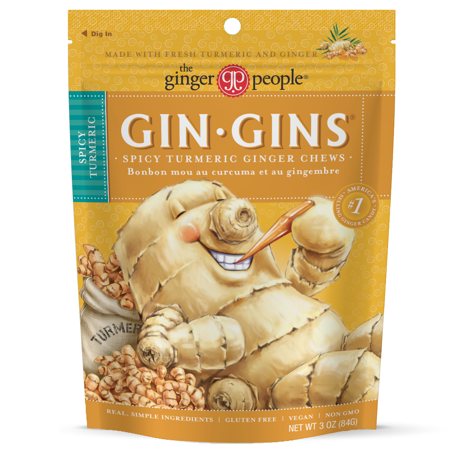 Ginger People Gin Chins Chewy Curcuma Ginger 3oz