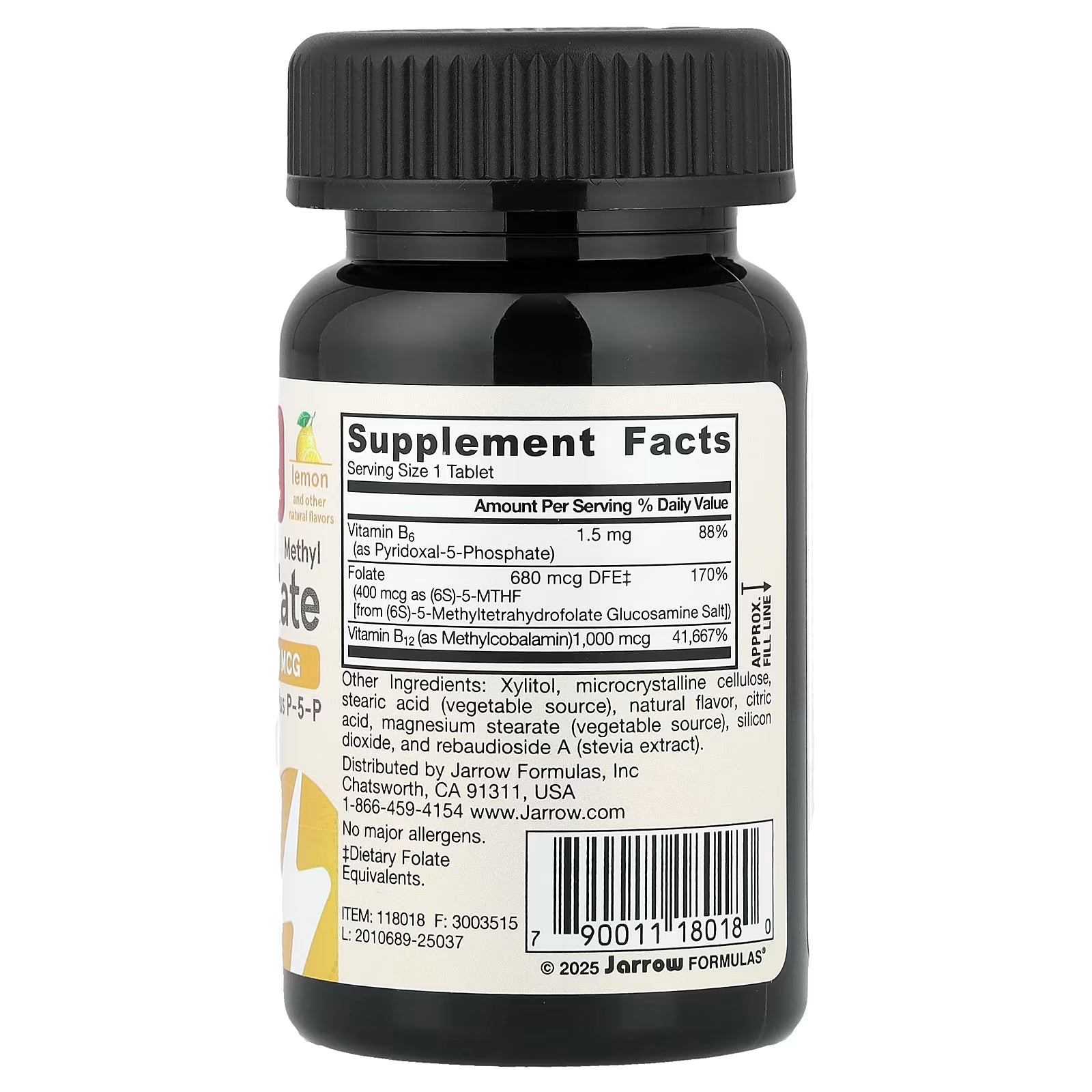 Jarrow Formulas, Vegan Methyl B-12 & Methyl Folate, Lemon, 100 Chewable Tablets