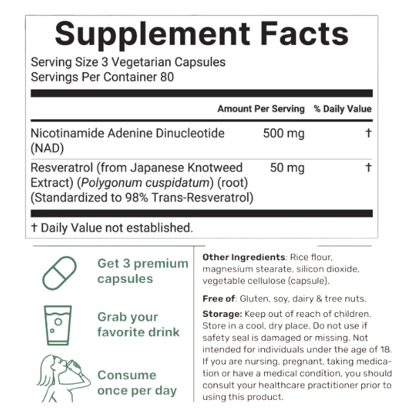 MICRO INGREDIENTS, LIPOSOMAL NAD + RESVERATROL 500MG, 240 VEGETARIAN CAPSULES