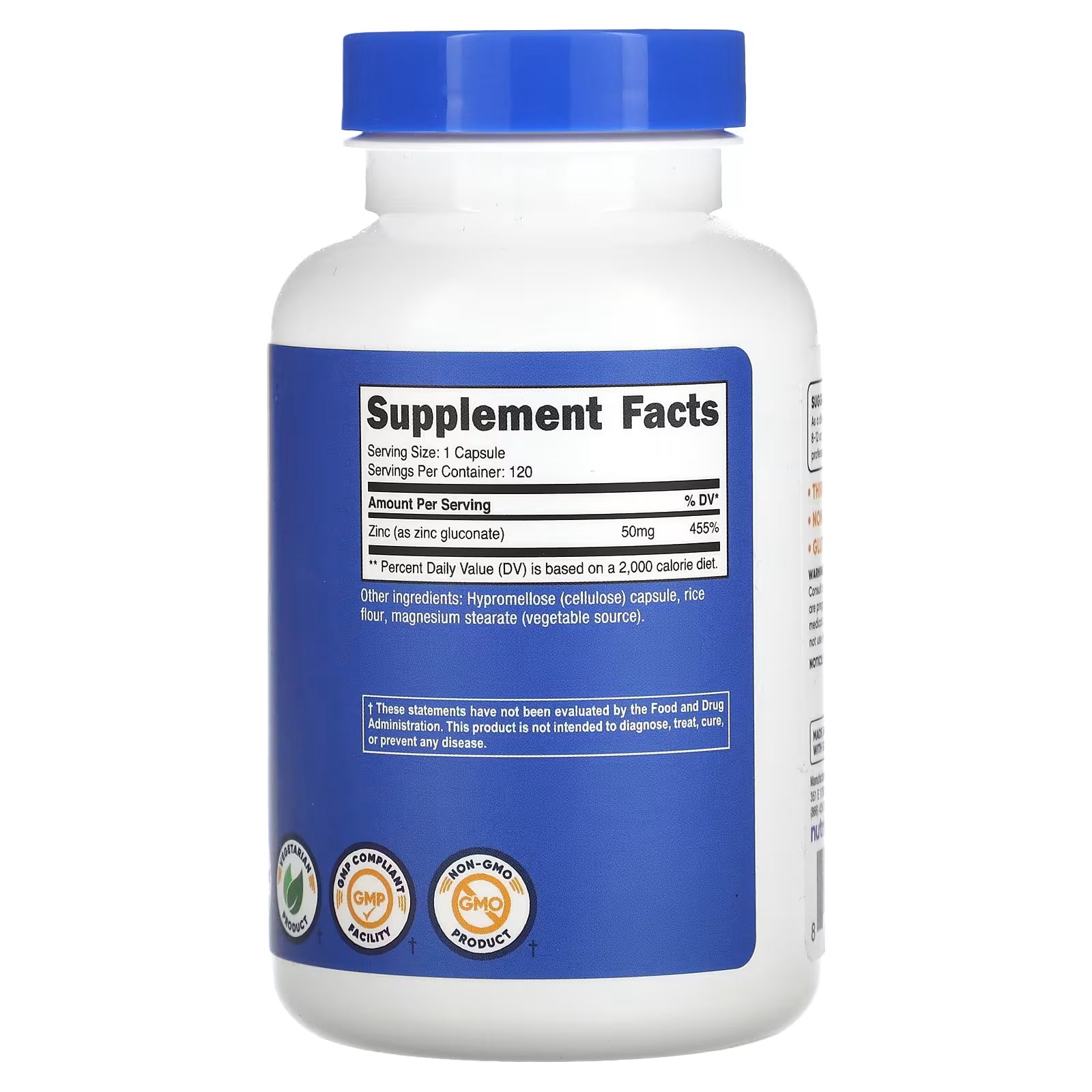 Nutricost, Zinc Gluconato, 50mg, 120 capsulas